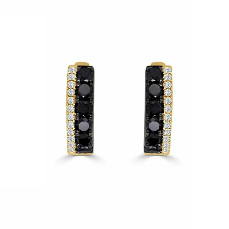 Heavy Duty Drop Earrings for Durability -14k Black & White Diamond Huggie Earrings