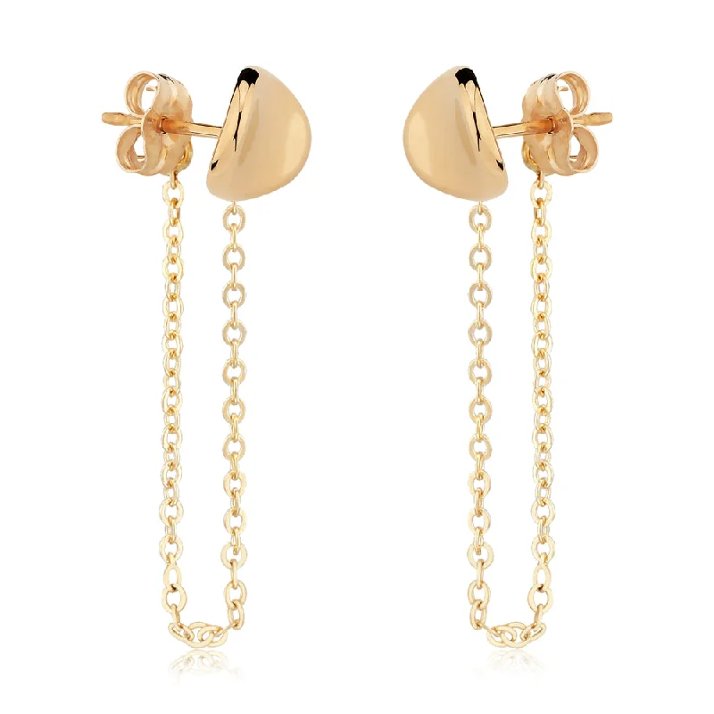 Drop Earrings with Embossed Patterns -14k Disk with Chain Drop Earrings