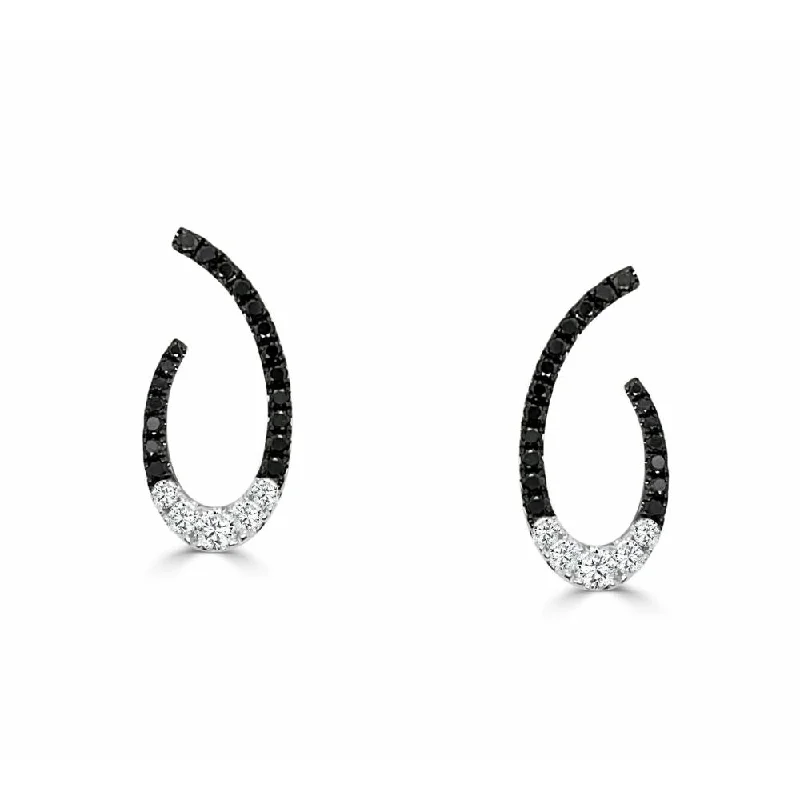 Oval Drop Earrings for Grace -14k Gold Black and White Diamond Hoops Earrings