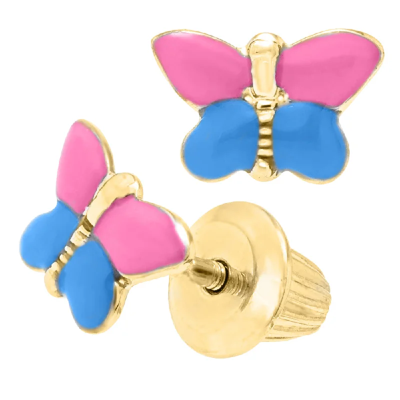 Drop Earrings with Embossed Patterns -14k Gold Children's Butterfly Earrings