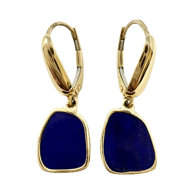 Floral Drop Earrings with Petals -14K Gold Dangle Earrings with Lapis Inlay