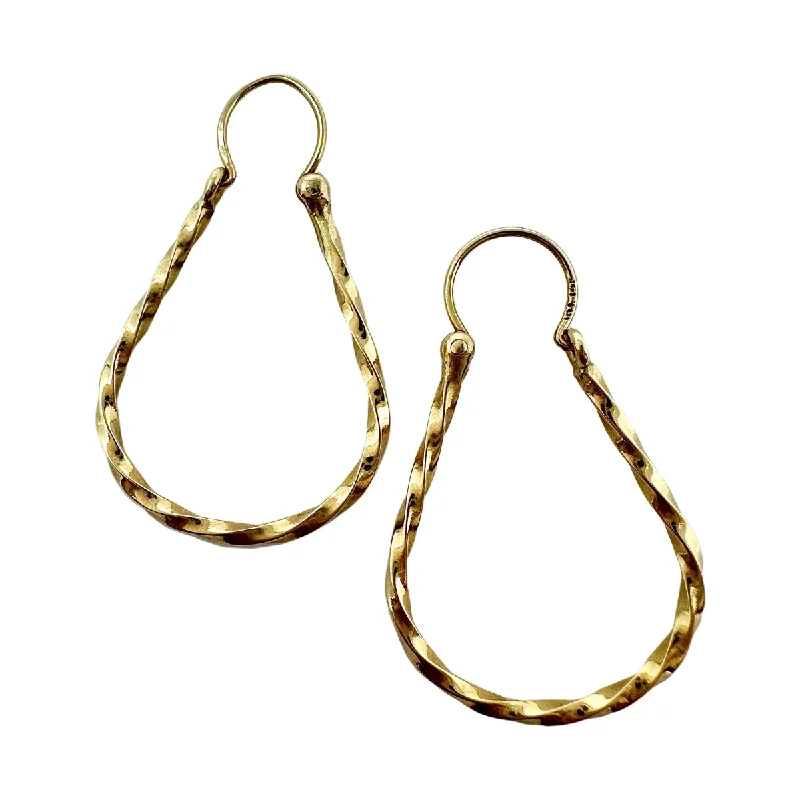 Drop Earrings for School Uniform -14K Gold Elongated and Twisted Hoop Earrings