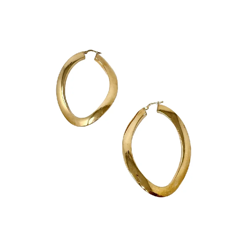 Drop Earrings with Textured Surface -14K Gold Elongated Hoop Earrings