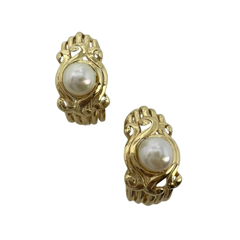 Drop Earrings with Abstract Designs -14K Gold Huggie Earrings with Mabe Pearl