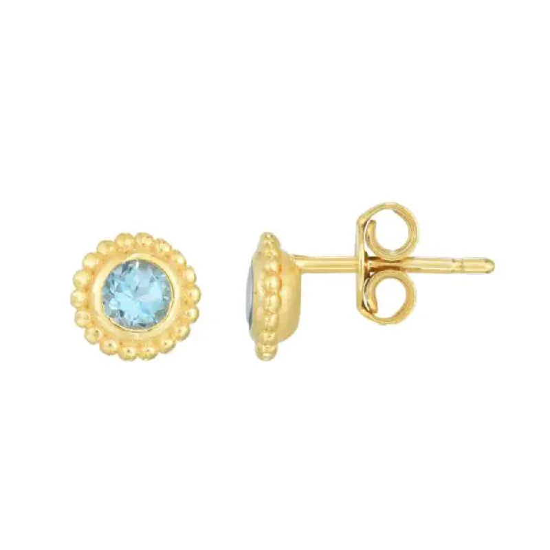 Detachable Drop Earrings with Charms -14k Gold Swiss Blue Topaz Stud Earrings