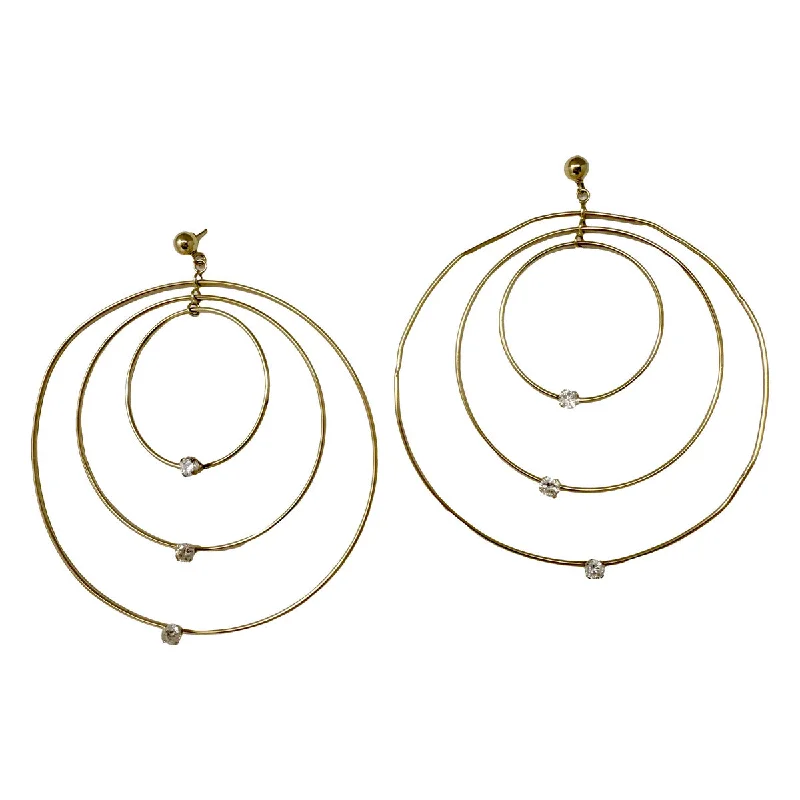 Drop Earrings with Polished Shine -14K Gold Triple Hoop Earrings with Diamonds