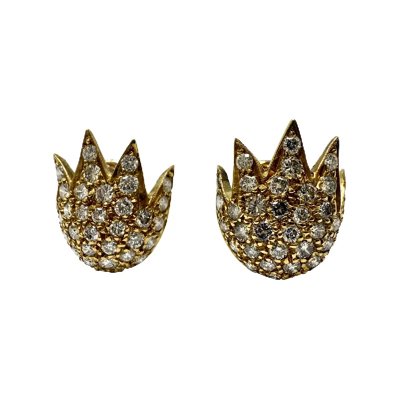 Drop Earrings with Keyhole Designs -14K Gold Tulip Shaped Earrings with Diamonds