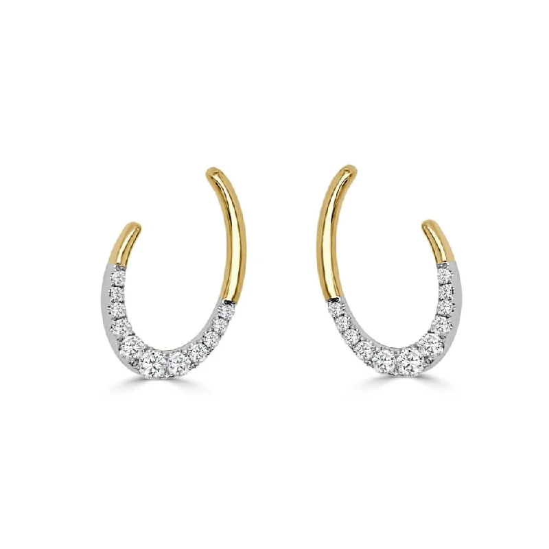 Drop Earrings for Evening Gown -14k Gold Two-Tone Oval Half Pave Diamond Earrings