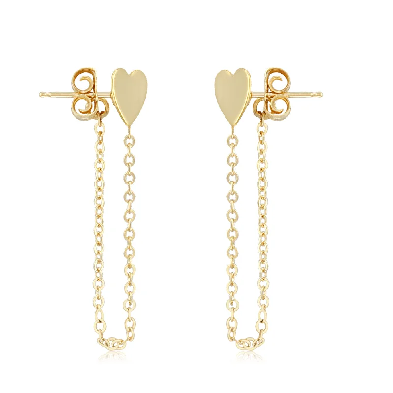 Drop Earrings with Hammered Finish -14k Heart with Chain Drop Earrings