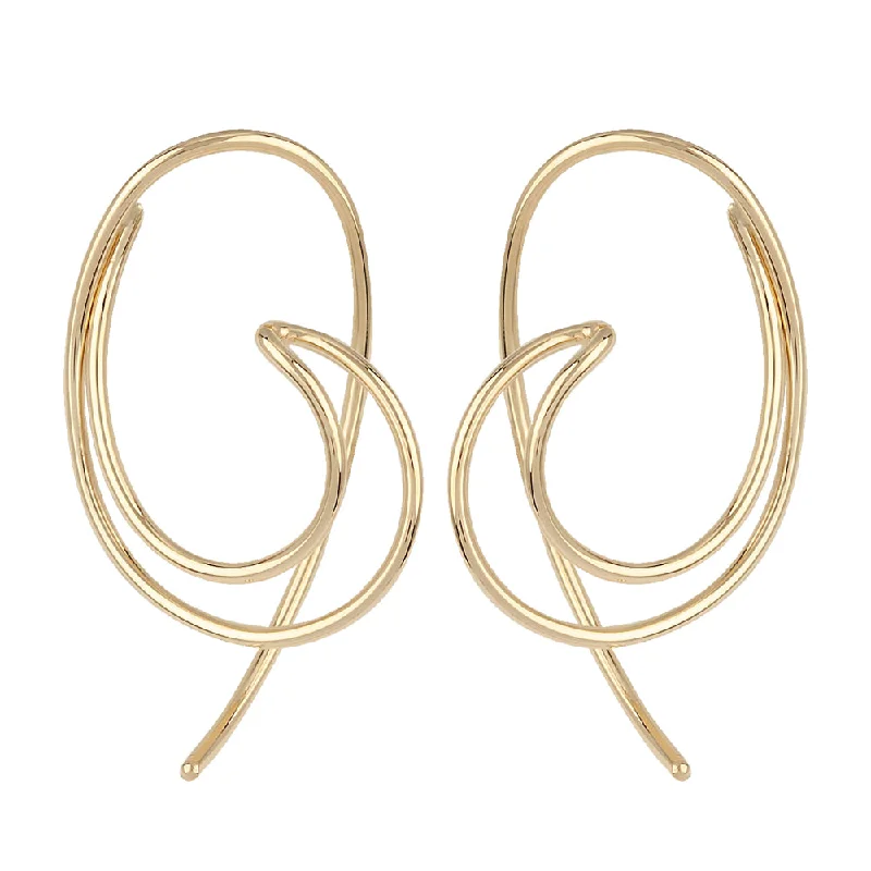 Drop Earrings with Textured Surface -14k Open Sweep Threader Earrings