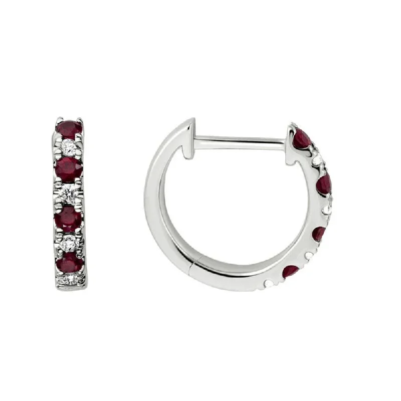 Crystal Drop Earrings for Sparkle -14k Ruby and Diamond Huggie Hoop Earrings