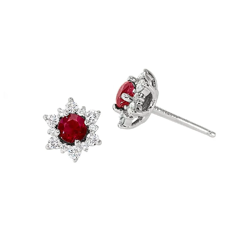 Floral Drop Earrings with Petals -14k Ruby Snowflake Stud Earrings