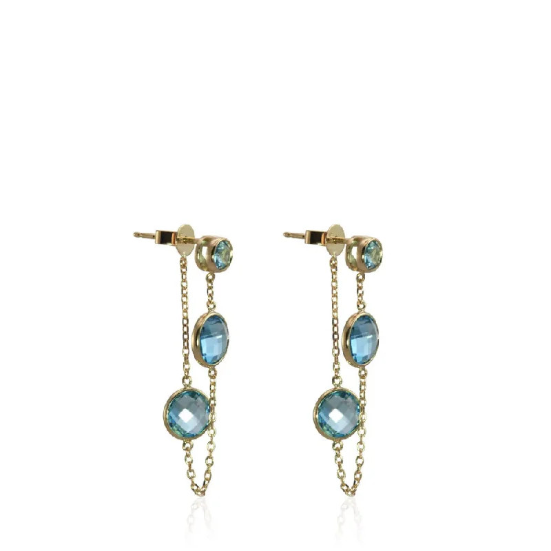 Detachable Drop Earrings with Charms -14k Swiss Blue Topaz Triple Drop Earrings