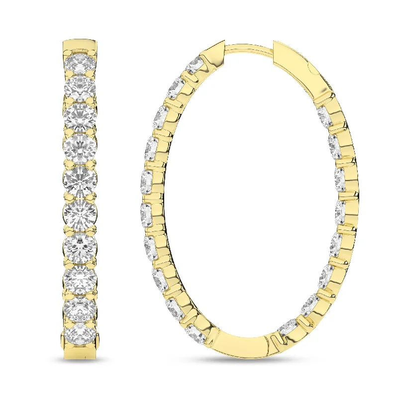 Beaded Drop Earrings for Party -14K Yellow Gold 7ctw Lab Grown Diamond Inside Out Hoop Earrings