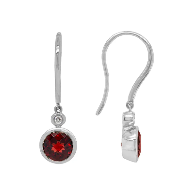 Tarnish Resistant Drop Earrings for Longevity -14k YellowGold Garnet and Diamond Earwire Earrings