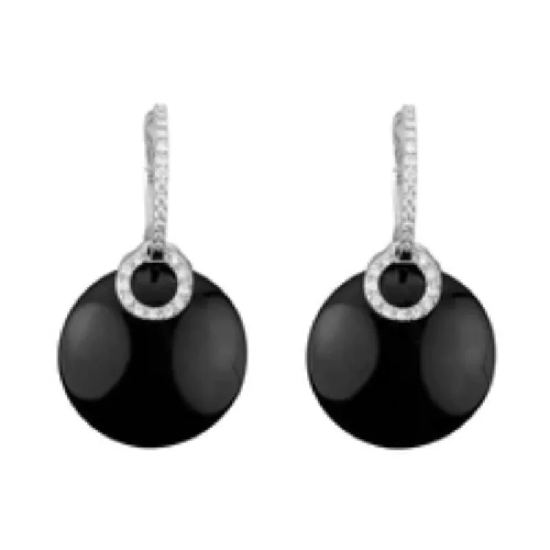 Screw Back Drop Earrings for Security -14k White Gold & Onyx Earrings