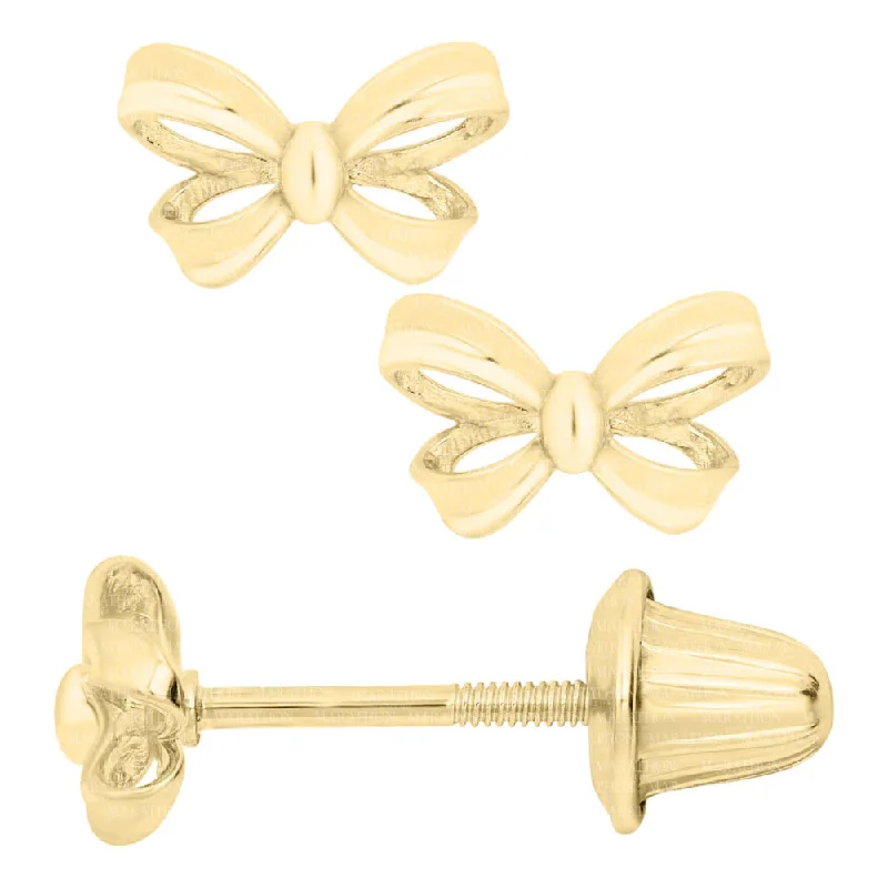 Ethnic Drop Earrings with Tribal Design -14k Yellow Gold Bow Earrings