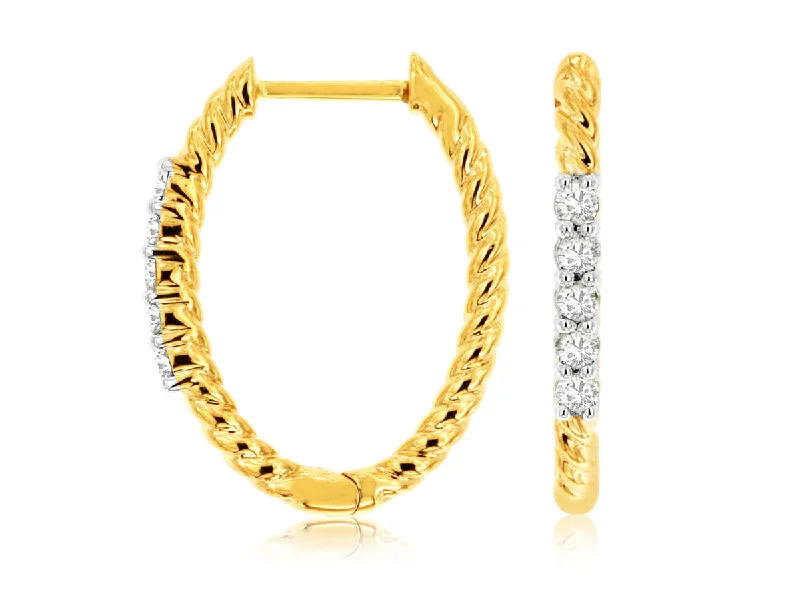 Contemporary Drop Earrings for Fashion -14K Yellow Gold Diamond Braided Hoop Earrings