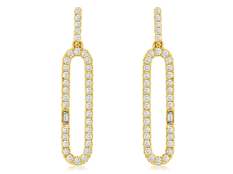 Hypoallergenic Drop Earrings for Sensitive -14K Yellow Gold Diamond Paper Clip Drop Earrings