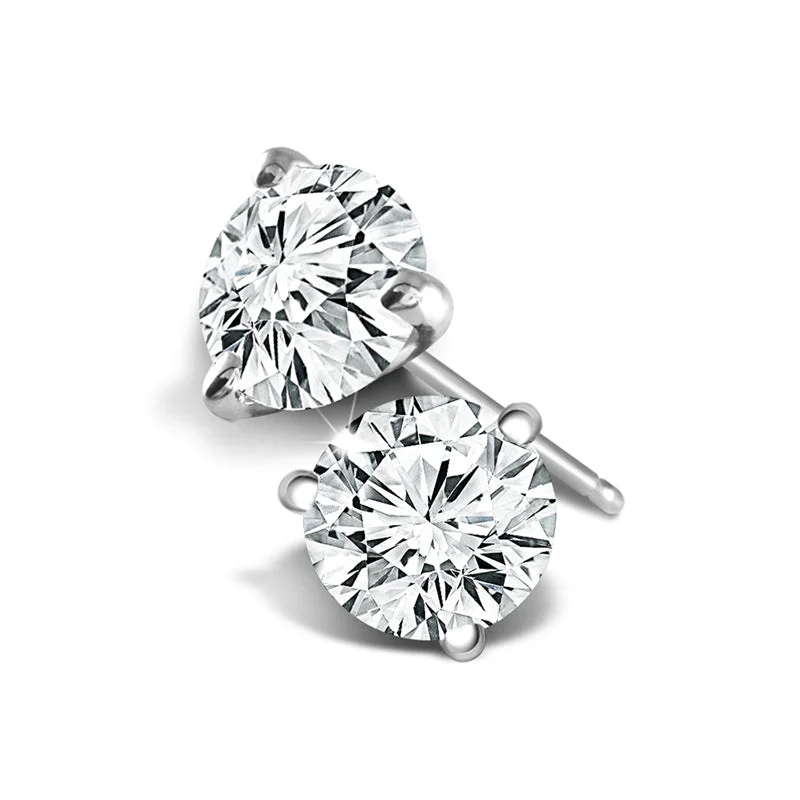 Small Drop Earrings for Delicate -14K White Gold Natural 1ctw Round Diamond Stud Earrings