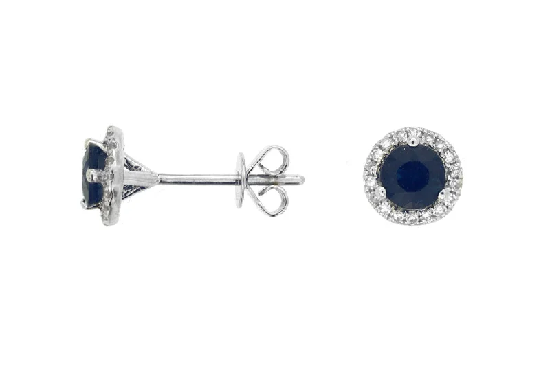 Gothic Drop Earrings with Dark Tone -14K White Gold Sapphire and Diamond Stud Earrings