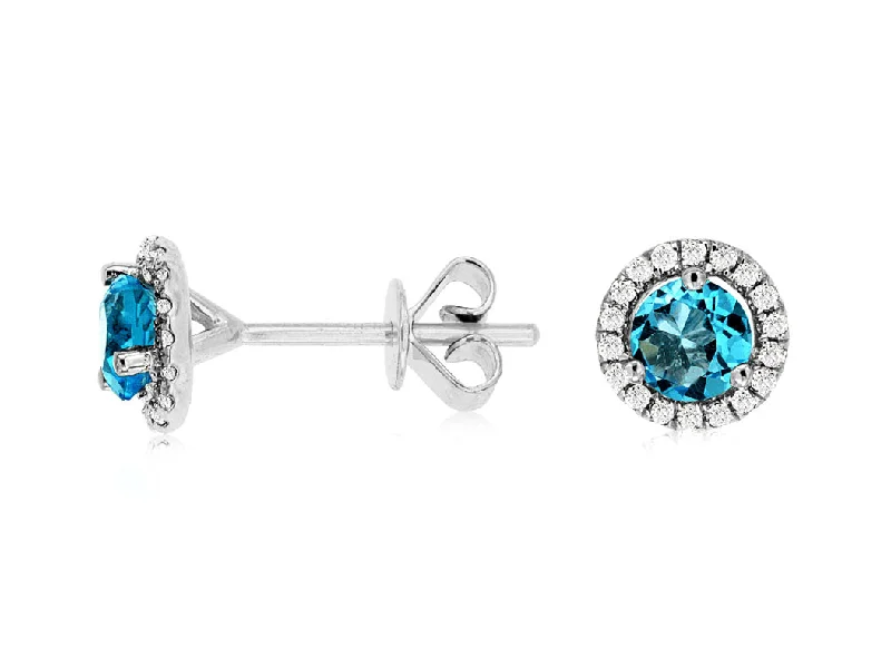 African Drop Earrings with Culture -14K White Gold Blue Topaz and Diamond Stud Earrings