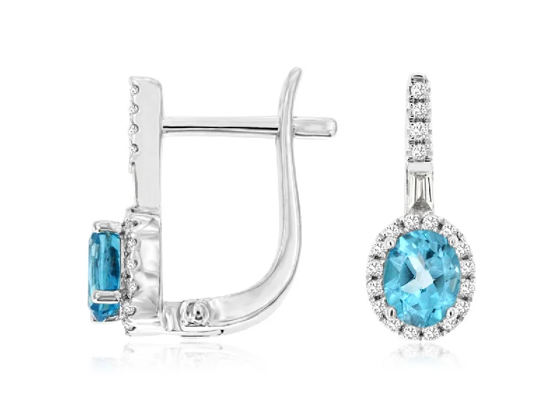 Adjustable Drop Earrings for Custom Fit -14K White Gold Blue Topaz and Diamond Drop Earrings