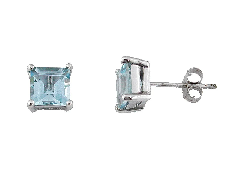 Gemstone Drop Earrings for Color -14K White Gold Square Aquamarine Stud Earrings