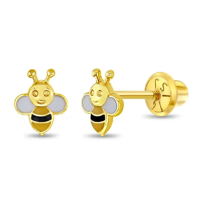 Contemporary Drop Earrings for Fashion -Children's 14k Yellow Gold Honey Bee Stud Earrings