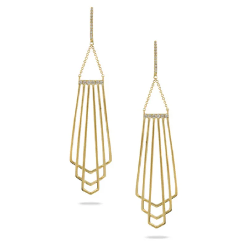 Drop Earrings with Chevron Designs -18k Fibonacci Diamond Geometric Drop Earrings