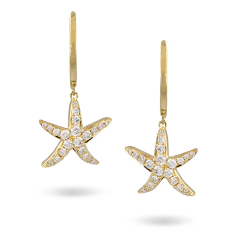 Gold Drop Earrings for Women -18k Gold Diamond Starfish Earrings