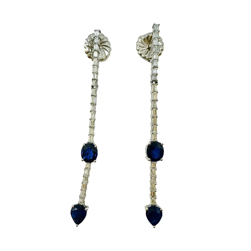 Celtic Drop Earrings with Knotwork -18K White Gold Diamond and Sapphire Drop Earrings