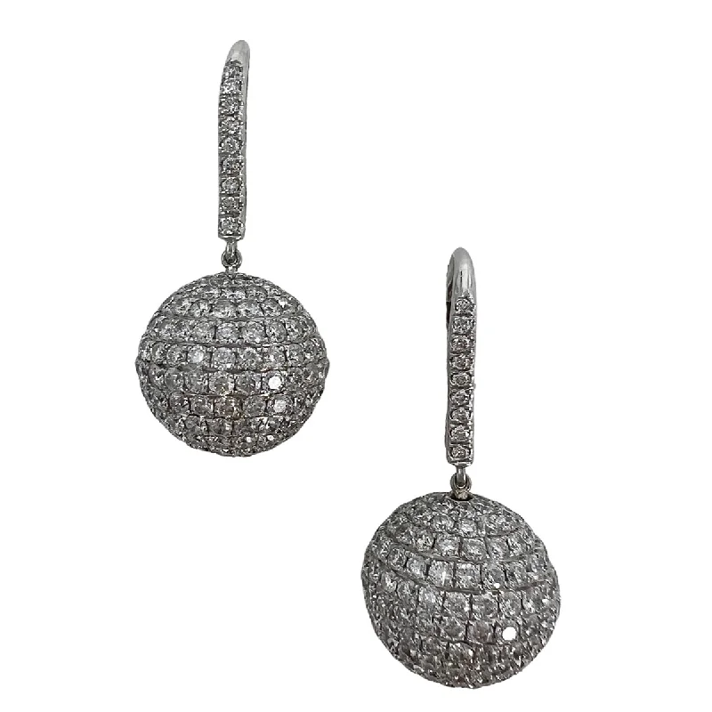 Hippie Drop Earrings with Beads -18K White Gold Diamond Ball Drop Earrings