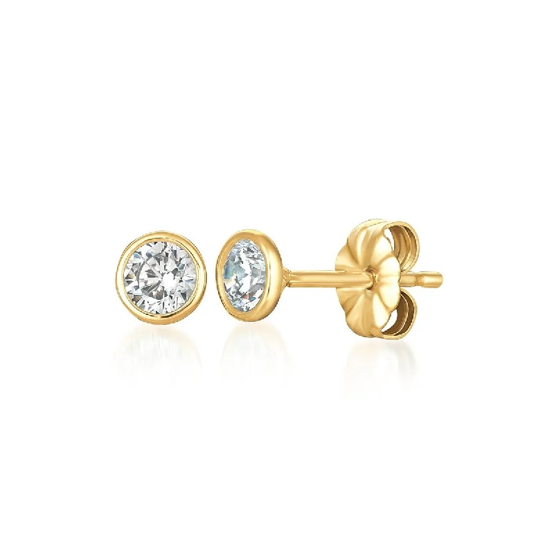 Drop Earrings with Textured Surface -Solitaire Bezel Set Earrings Finished in 18kt Yellow Gold - 4.0 Cttw