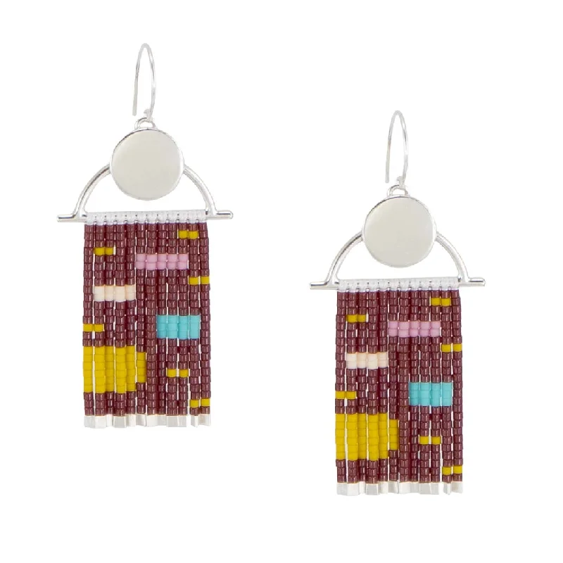 Drop Earrings with Vine Designs -Abstract Brown Beaded Earrings