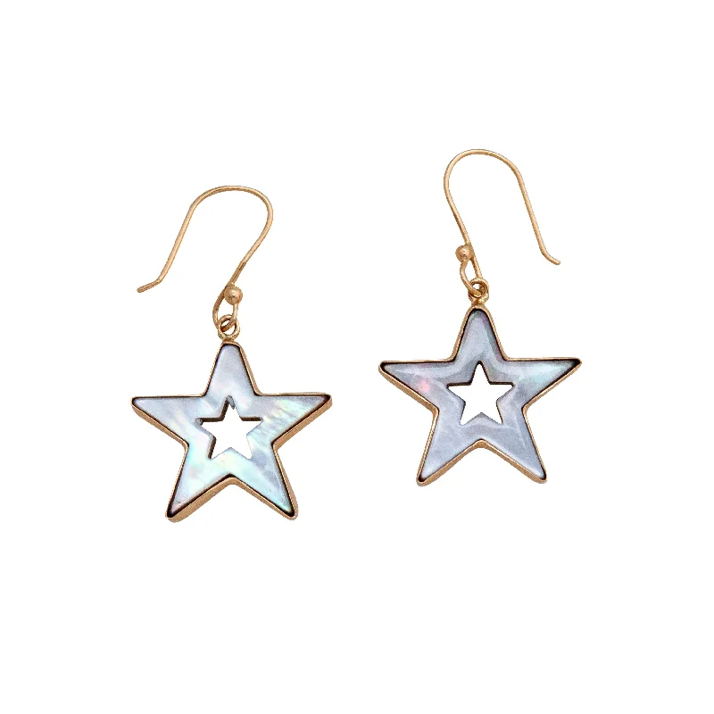 Drop Earrings for Beach Outfit -Alchemia Mother of Pearl Star Drop Earrings