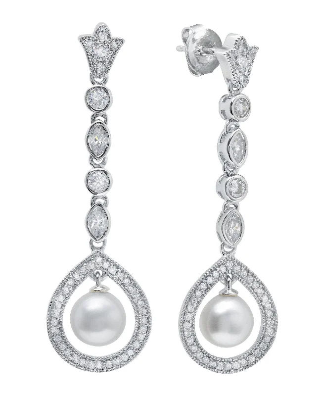 Drop Earrings with Floral Motifs -Andrew Prince by Crislu Long Pearl Drop Cluster Earrings