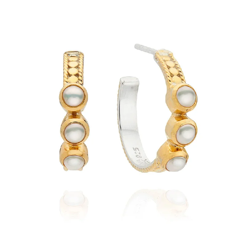 Drop Earrings with Etched Designs -Anna Beck Small Triple Pearl Hoop Earrings