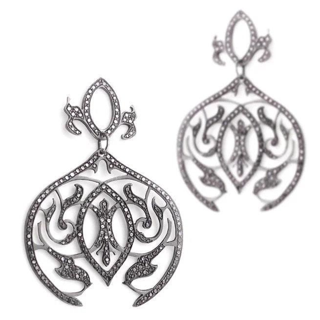 Ethnic Drop Earrings with Tribal Design -pavé arabesque dangle earrings