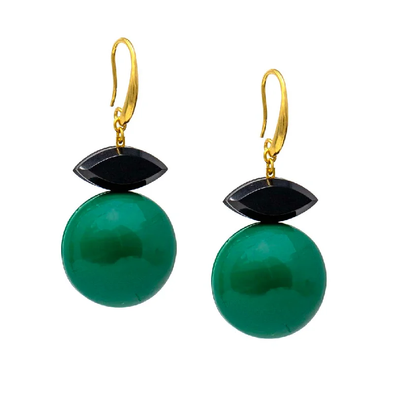 Drop Earrings for Work Attire -Art Deco Green & Black Earrings