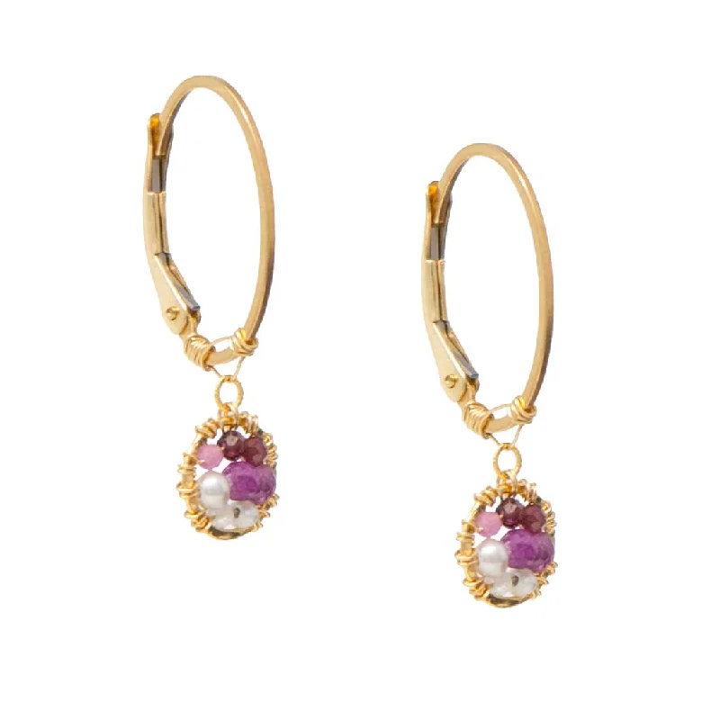 Drop Earrings with Vine Designs -Berry Ombre Hoop Earrings