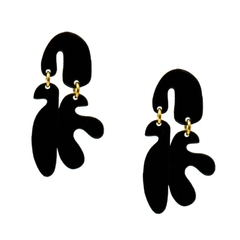 Drop Earrings for Party Look -Black Mimosa Brass Enamel Earrings