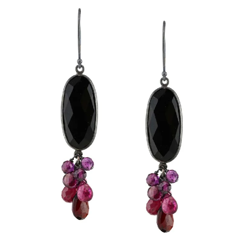 Beaded Drop Earrings for Party -Black Onyx Cluster Earrings