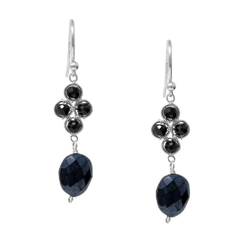 Drop Earrings with Keyhole Designs -Black Spinel Clover Earrings