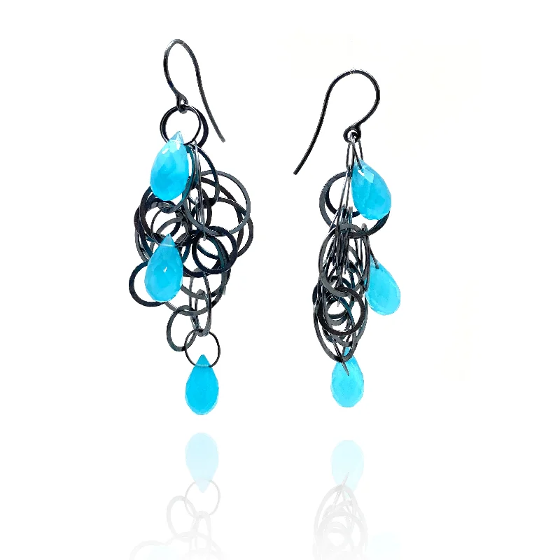 Drop Earrings with Filigree Work -Blue Chalcedony Tangle Earrings