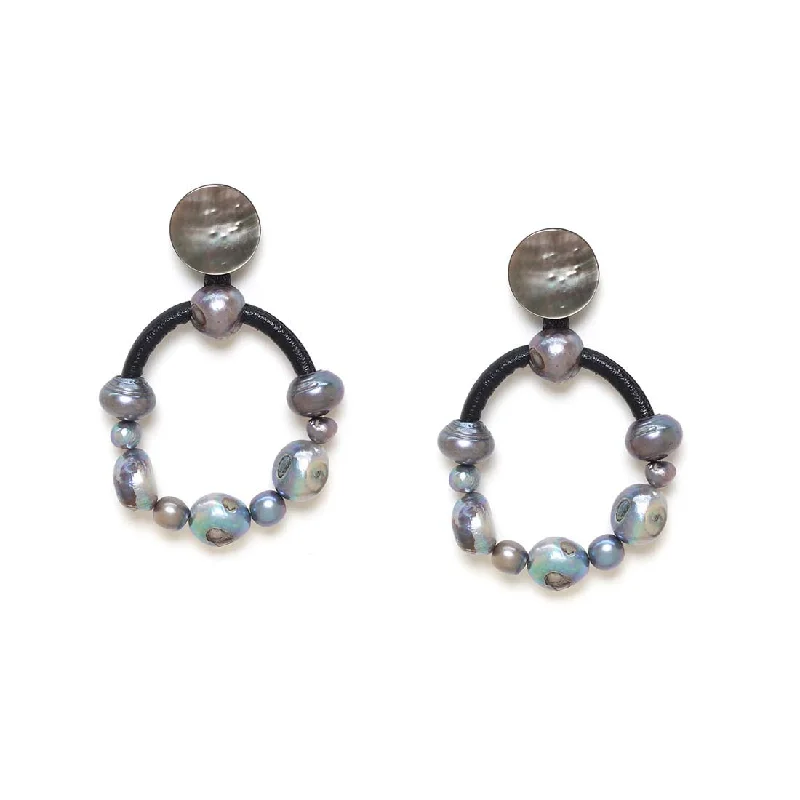 Maximalist Drop Earrings for Bling -Blue Pearl Gypsy Hoop Earrings