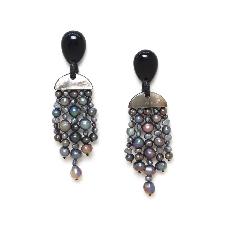 Punk Drop Earrings with Spikes -Blue Pearl Multi-Dangles Earrings