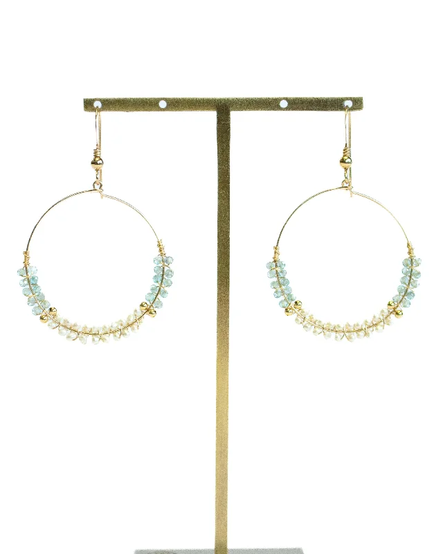 Vintage Drop Earrings with Patina -Blue Zircon & Pearl Hoop Earrings by Julia Balestracci