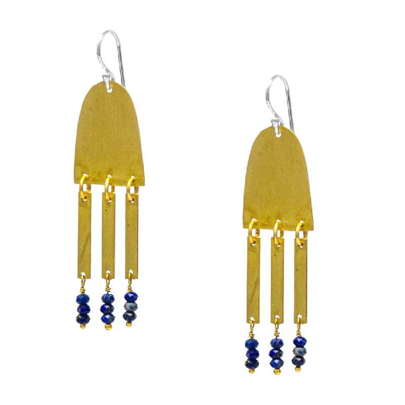 Drop Earrings for Evening Gown -Brass and Lapis Jellyfish Earrings