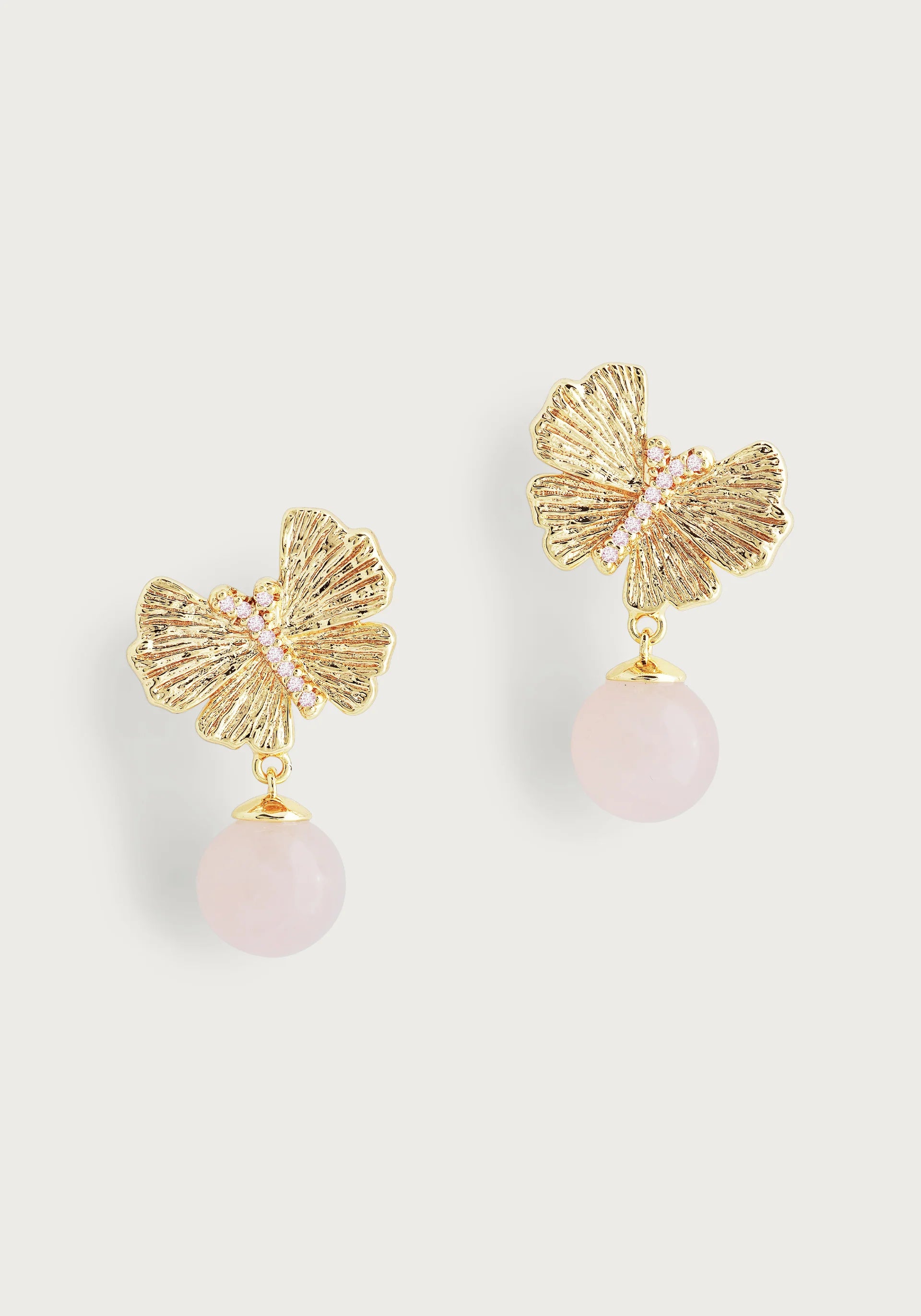 Adjustable Drop Earrings for Custom Fit -Butterfly w/ Rose Quartz Drop Earrings